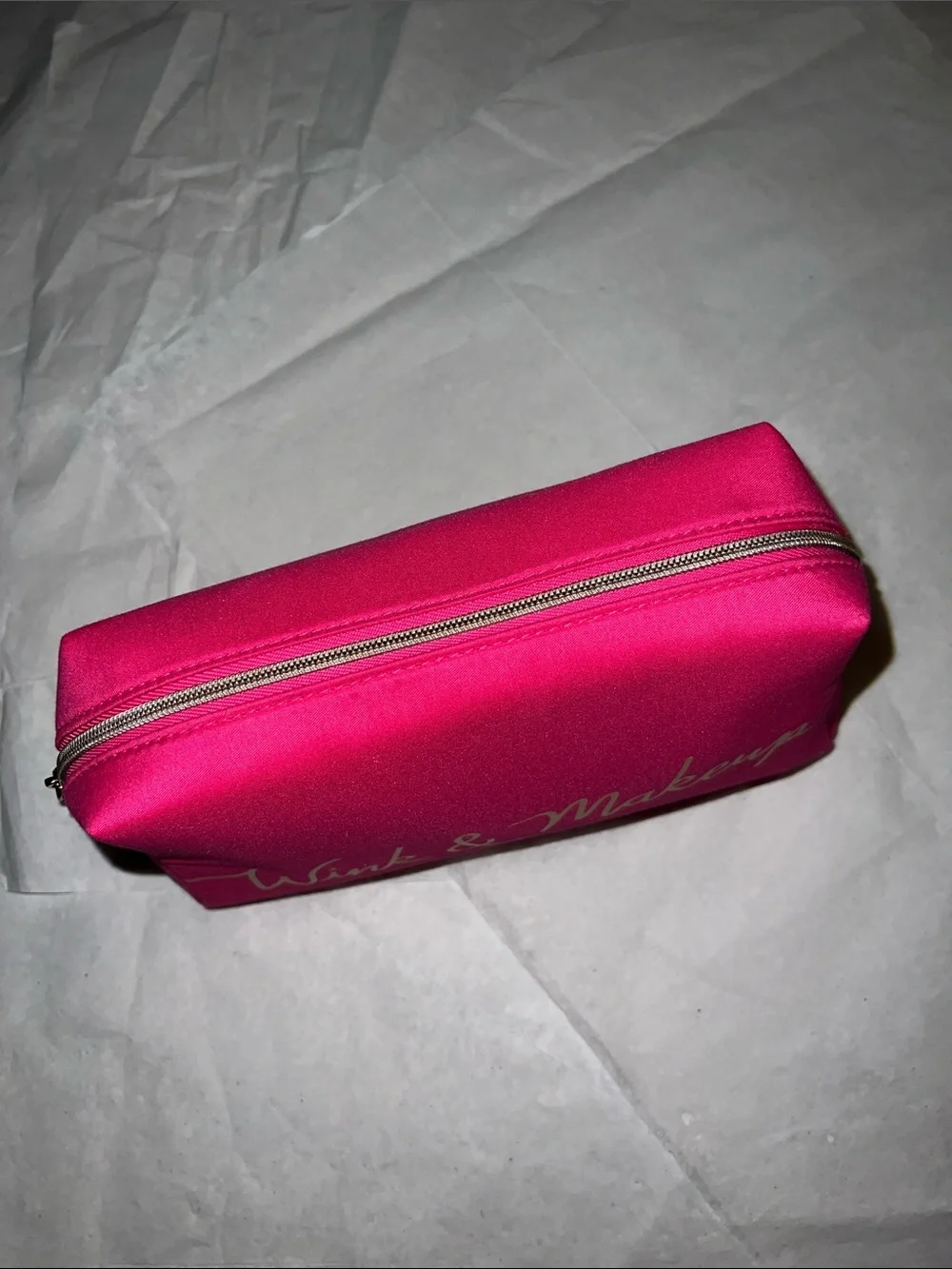 Lancome Hot Pink Wink & Makeup Cosmetic Pouch with Gold Script